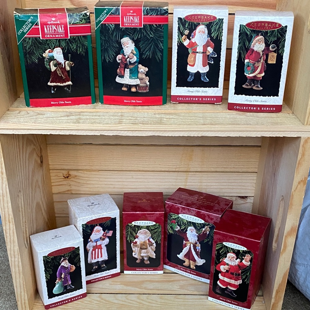 8 Vintage Merry Olde Santa Keepsake Ornaments